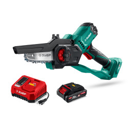 ЗУБР 20 В, 100 мм шина, 1 АКБ LMS (2 Ач), мини-пила цепная аккумуляторная (ПЦА-2010-21)